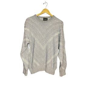 Vintage John Weitz Grandpa Sweater S Grey Geometric Made in USA Retro Academia